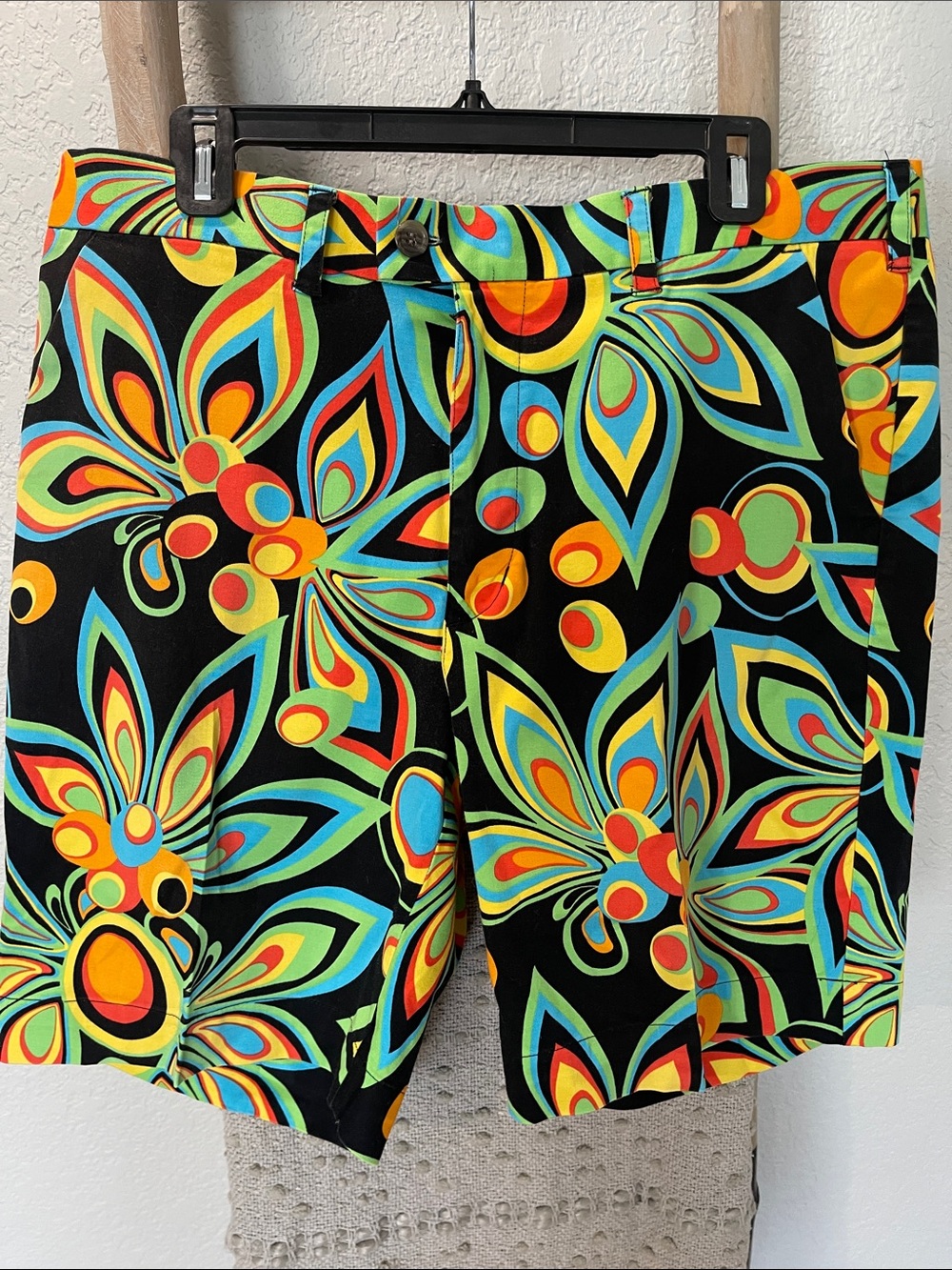 Loudmouth Black Golf Shorts with Neon Floral Burst